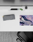 Pastel pink and lilac anime mouse pad 14x10 inches with cozy blue cardigan vibe and soft dreamy mood.