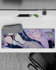 Cozy lilac and pink gamer vibe mouse pad 32x12 inches with soft blues and dreamy pastel tones.