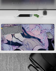 32x16 inches pastel mouse pad in dreamy pink and lilac with cozy blue cardigan vibe and sleepy gamer mood.