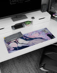 Chiaki Nanami Danganronpa mouse pad 32x12 inches, lounging with bunny plushies under GAME OVER.