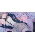 Anime girl desk pad 40x20 inches with pastel gamer theme, plush bunnies, pink dots, and GAME OVER text.