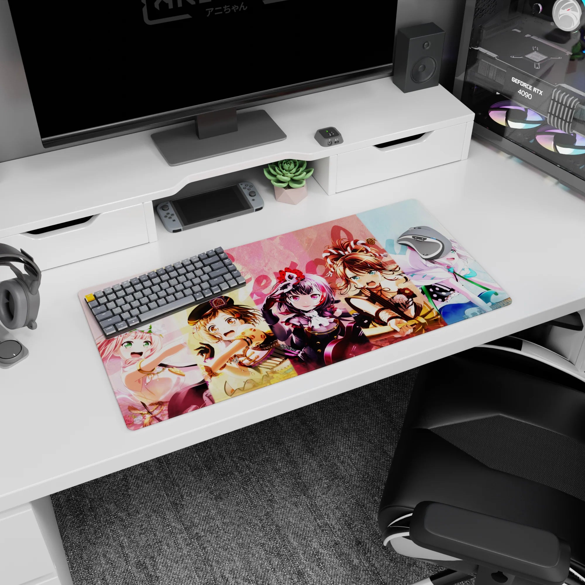 32x16 inches anime girl mouse pad showing Kasumi Toyama leading Ran, Yukina, Tae, and Aya rushing in.