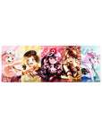 32x12 inches BanG Dream! anime girl mouse pad with five idols, Welcome text, lace and ribbons, sparkles.