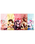 32x16 inches anime girl mouse pad with BanG Dream! band members, Welcome text, lace and ribbon outfits.