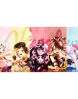 BanG Dream! anime girl desk pad 40x20 inches with five idols, Welcome text, lace and ribbon outfits.
