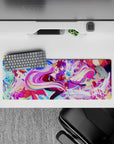 Neon candy purple, pink, and violet anime mouse pad 32x12 inches with glowing chess-piece vibe.