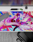Neon candy color desk pad 40x20 inches in pink, violet, and purple with glowing chess-piece vibes.