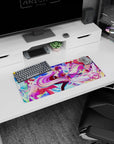 28x12 inches No Game No Life mouse pad featuring Shiro and Sora drifting through a kaleidoscope card sky.