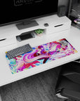 Shiro and Sora gliding through stars and floating light anime mouse pad 32x12 inches.