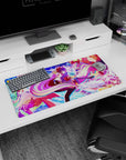 Shiro and Sora gliding through floating cards and starlight on an anime mouse pad 32x16 inches.