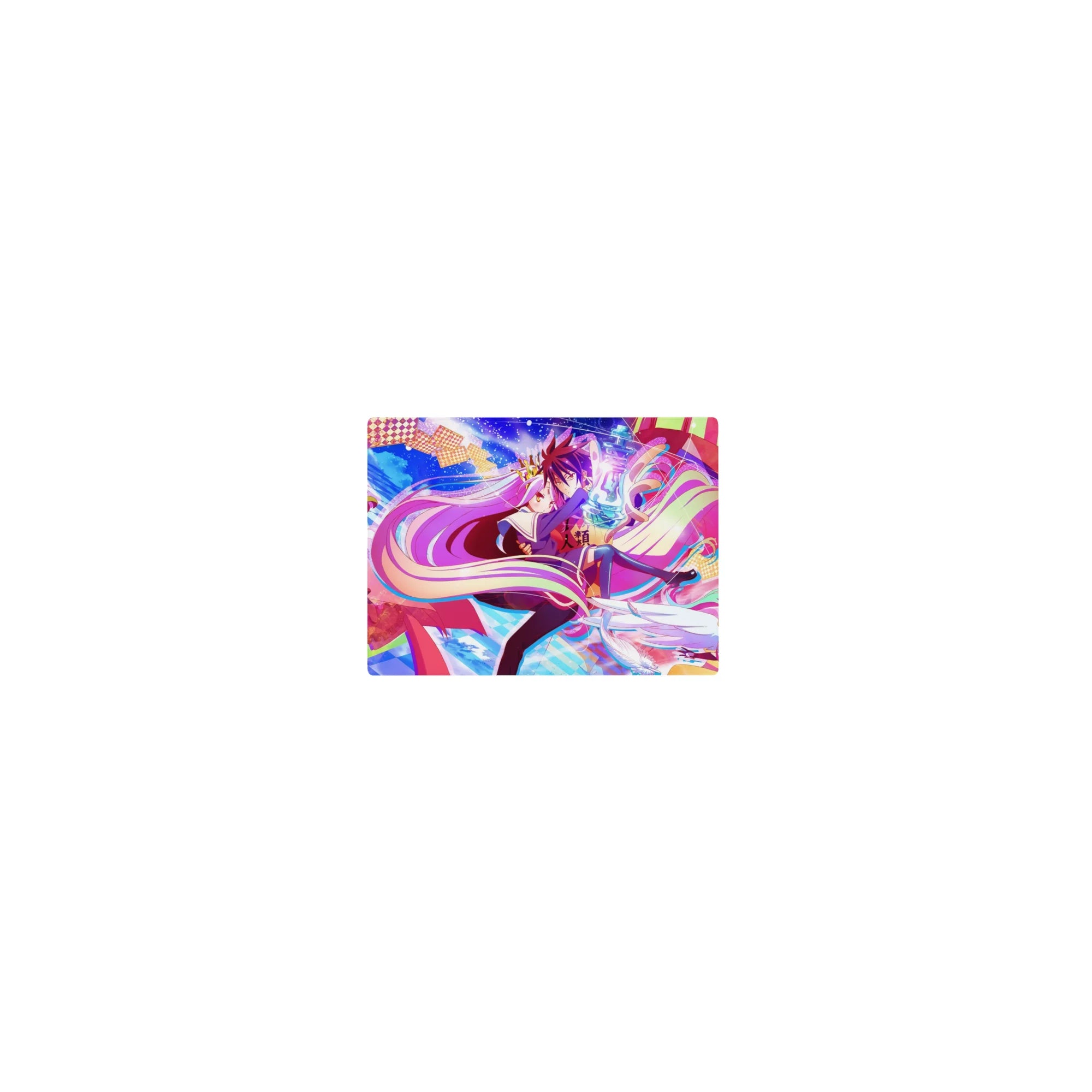 Classic anime mouse pad 14x10 inches with No Game No Life sky of cards, stars, and glowing chess light.