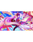 No Game No Life anime desk pad 40x20 inches with Shiro and Sora in a sky of cards, stars, light.