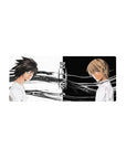 28x12 inches anime mouse pad with split standoff design and bold Death Note logo, clean line art.