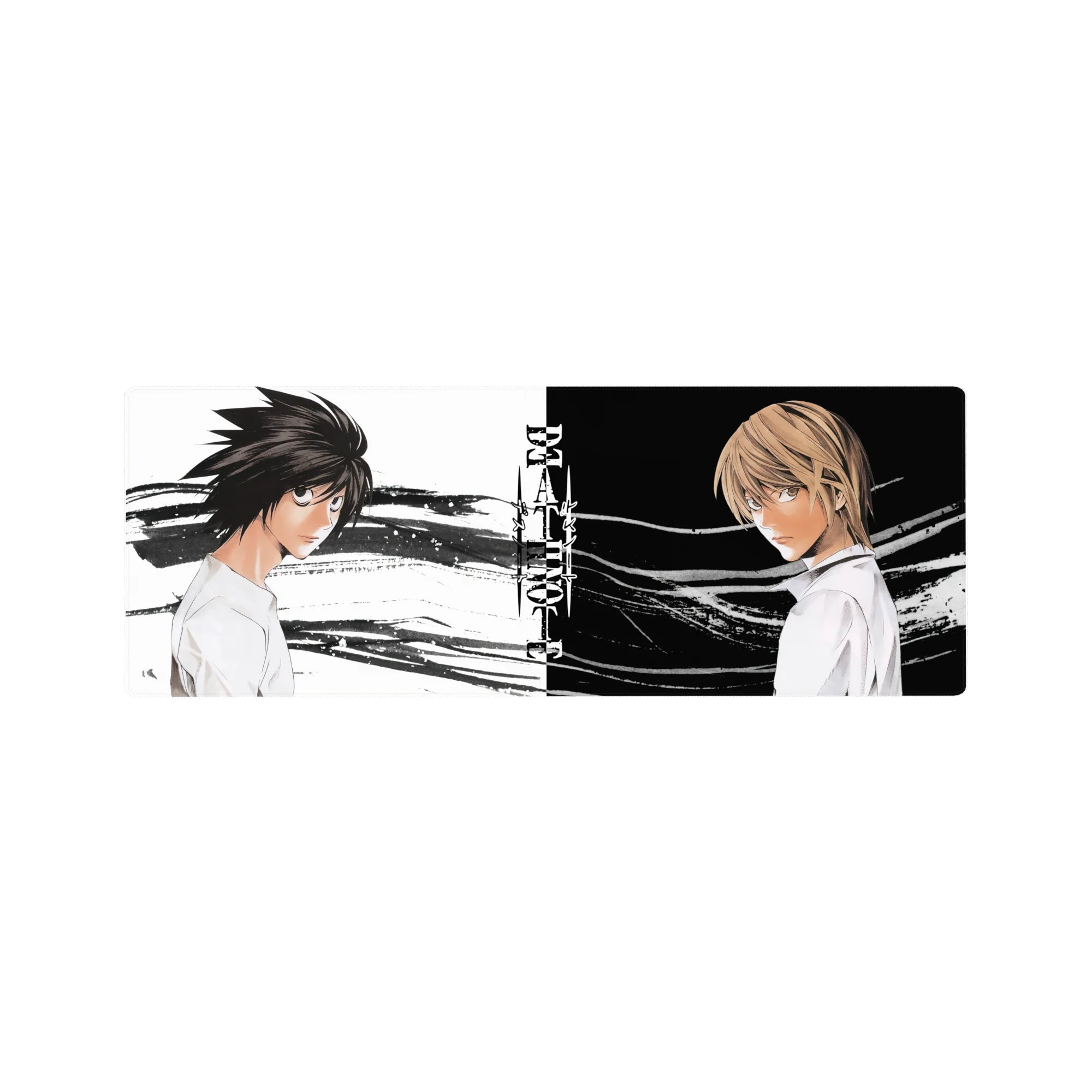 32x12 inches anime mouse pad with Death Note standoff design, split ink streaks and sharp logo.
