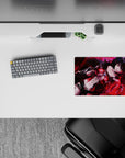 Gothic dark fantasy anime girl mouse pad 14x10 inches in glossy reds, smoky shadows, neon sheen.