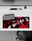 28x12 inches dark fantasy mouse pad in glossy reds and smoky shadows with neon sheen and red sparks.