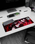 32x12 inches extended mouse pad showing raven-haired anime heroine amid a storm of red sparks.