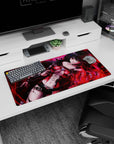 32x16 inches dark fantasy mouse pad showing a raven-haired anime heroine amid a storm of glowing red sparks.
