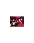 Classic anime girl mouse pad 14x10 inches with raven-haired heroine, amber eyes, crimson leather, black straps.