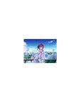 Classic anime girl mouse pad 14x10 inches, rooftop shy girl with purple hair and city skyline background.