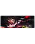Anime mouse pad 32x12 inches featuring Obanai Iguro from Demon Slayer, intense battle scene, serpent, black and crimson tones.