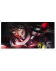 Anime mouse pad 32x16 inches featuring Obanai Iguro from Demon Slayer, with serpent, black and crimson colors, intense gaze.