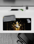 28x12 inches anime mouse pad in midnight black with golden paint streaks, stars, and a dreamy calm vibe.