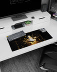 28x12 inches mouse pad featuring an anime girl with closed eyes, soft hair, and a glowing chest detail.