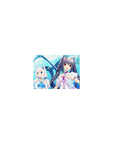 Classic anime girl mouse pad 14x10 inches with ocean-blue fish print and catgirls holding plush whales.