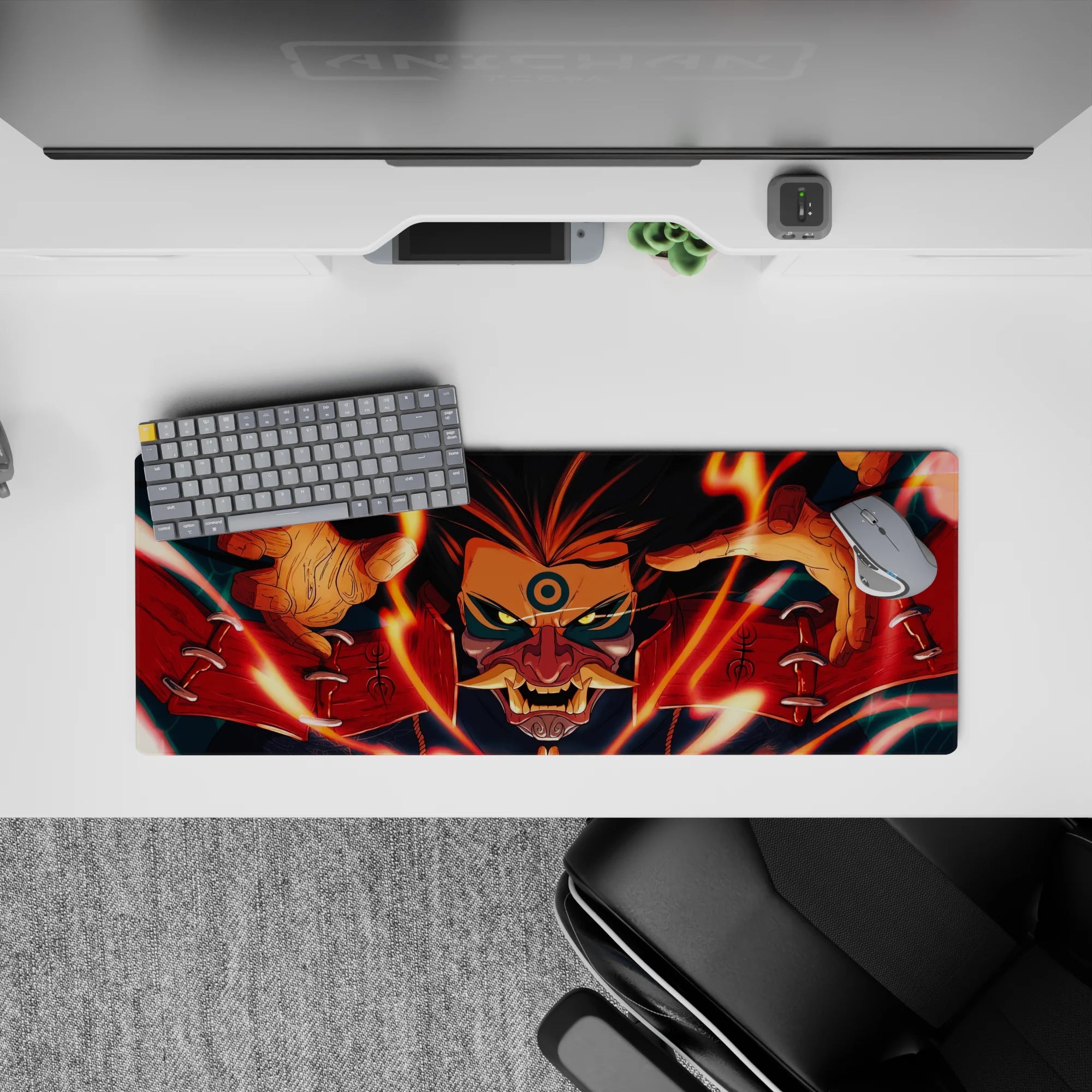 32x12 inches anime mouse pad in fiery orange, deep red, and midnight blue for a dark Naruto vibe.