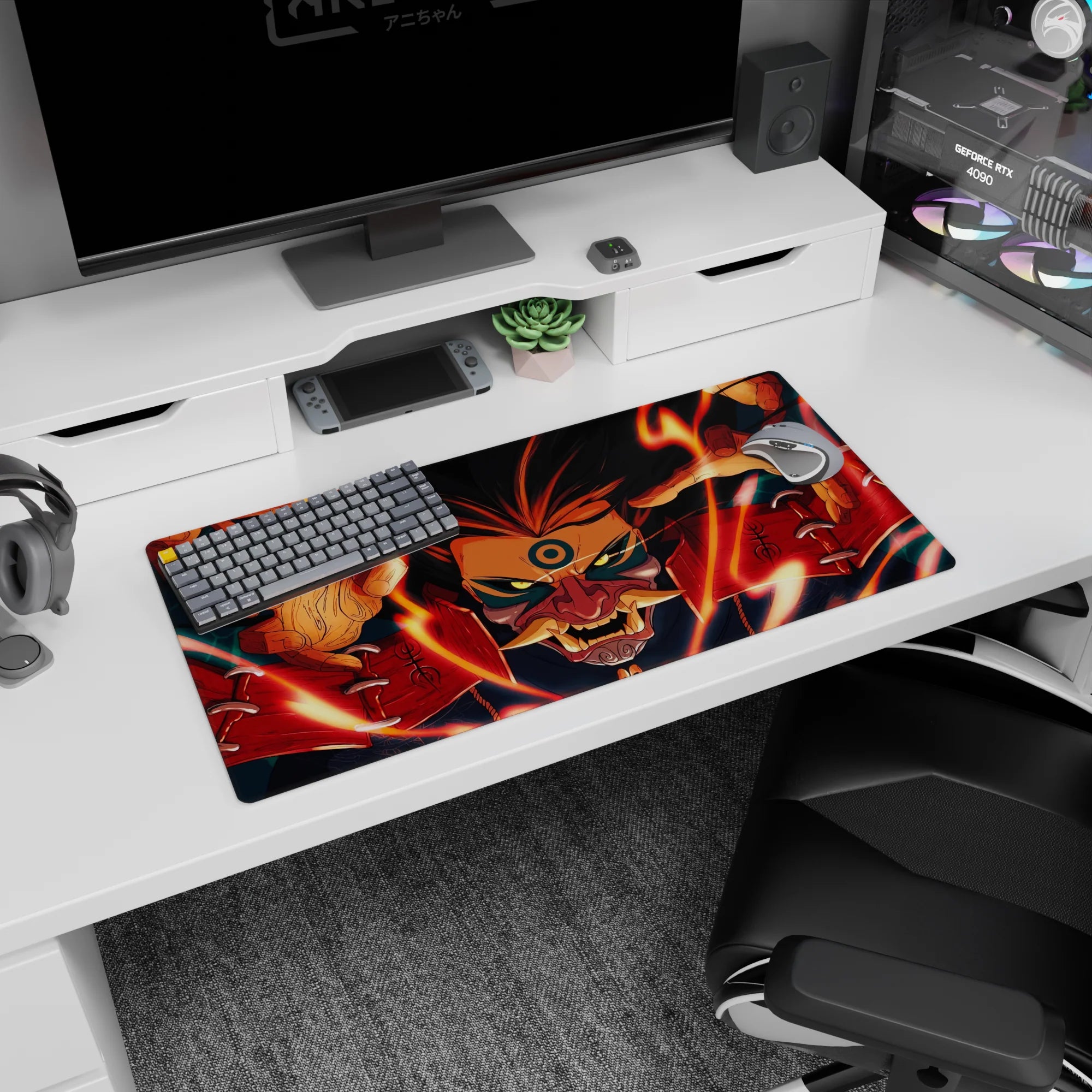32x16 inches Naruto mouse pad showing Kurama looming over the desk, claws reaching in and eyes glowing.