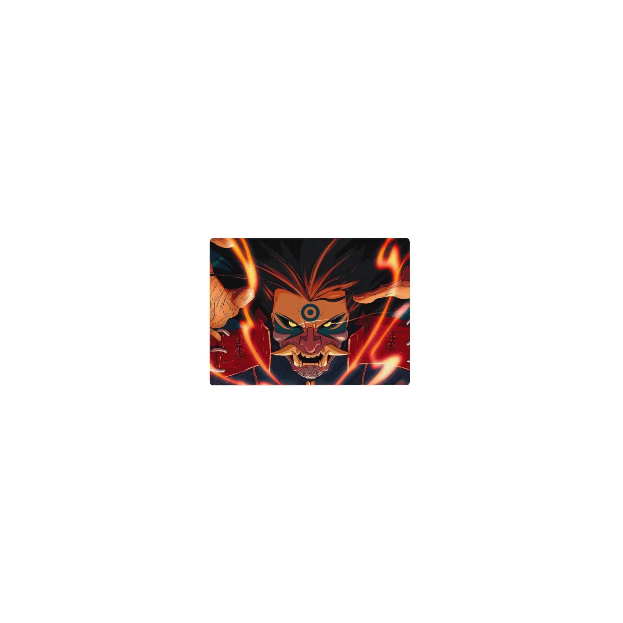 Classic anime mouse pad 14x10 inches with Kurama Nine-Tailed Fox face, claws, and bold markings.