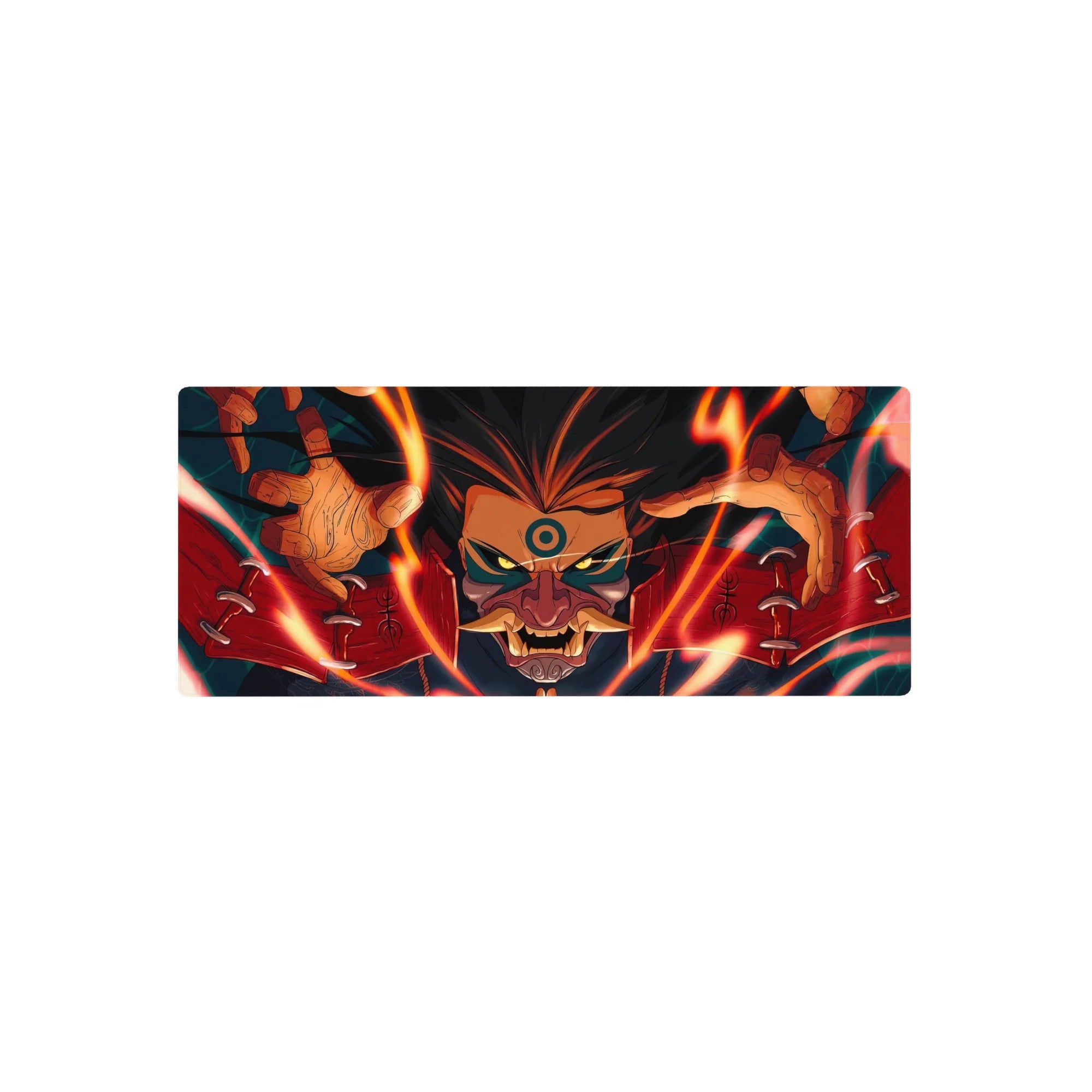 28x12 inches anime mouse pad with Kurama Nine-Tailed Fox, clawed hands and mask markings, desk mat.