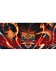Kurama Nine-Tailed Fox anime desk pad 36x16 inches with fierce eyes, clawed hands, bold markings.