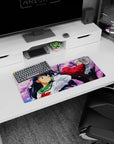 28x12 inches Inuyasha and Kagome mouse pad, cozy romance scene under falling sakura petals.
