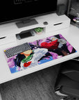 32x16 inches Inuyasha and Kagome mouse pad, red robes on cherry branch, breezy hair and fabric.