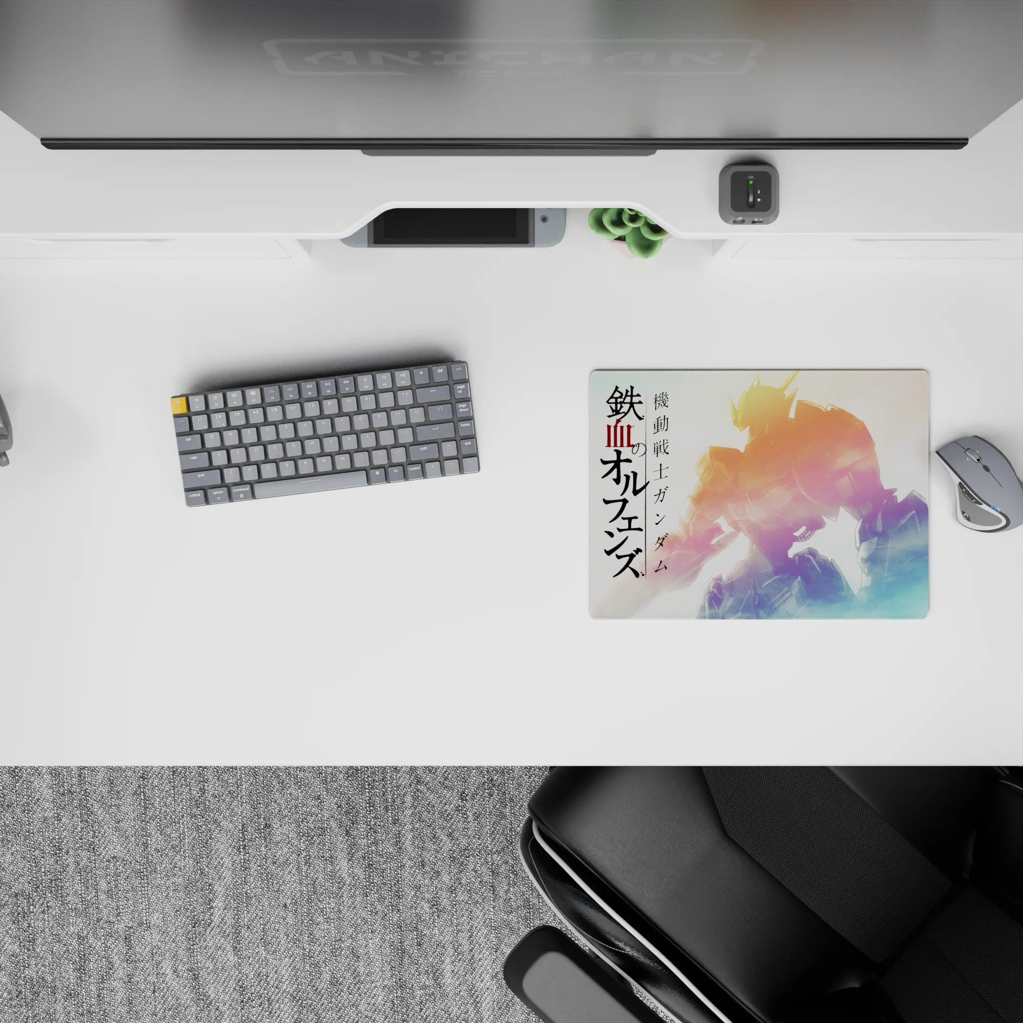 Dreamy sunrise gradient anime mouse pad 14x10 inches in gold, pink, and cool blue calm tones.