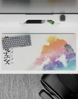 32x16 inches anime mouse pad in dreamy sunrise gold, soft pinks, and cool blues for a calm battle-ready mood.