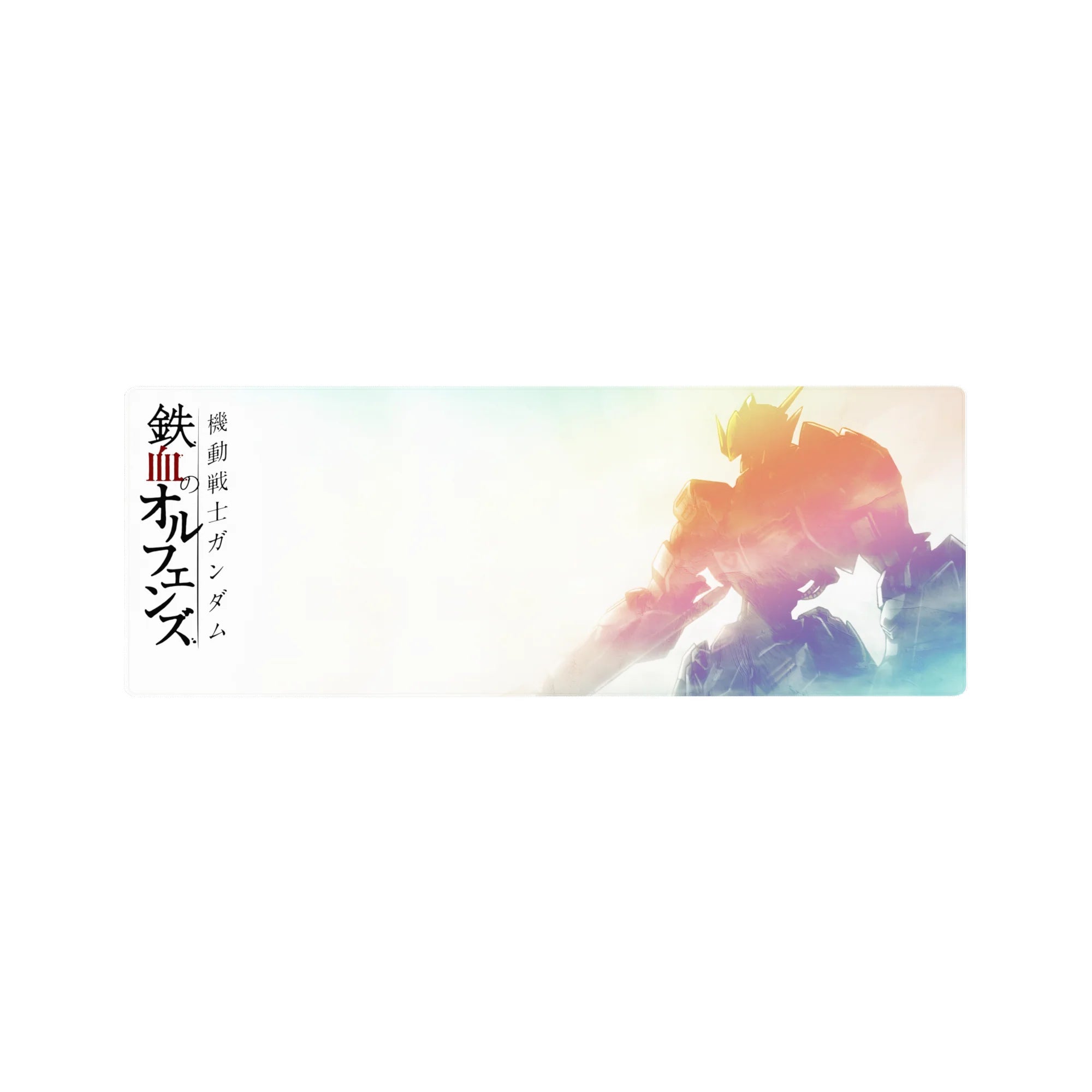 Gundam Barbatos anime mouse pad 32x12 inches with bold Japanese lettering and mech silhouette.