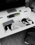 32x12 inches Naruto mouse pad showing Sasuke Uchiha facing Itachi, tense rainy manga standoff scene.