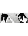 32x12 inches anime mouse pad with gritty manga panel look, rain streaks, bold ink shadows, sharp contrast.