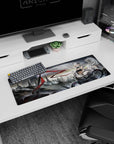 32x12 inches extended mouse pad showing a horned silver-haired anime girl on a cyber rooftop in mech armor.