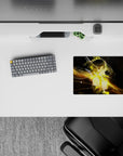 Dreamy space-black anime girl mouse pad 14x10 inches in warm amber gold, late-night neon glow.