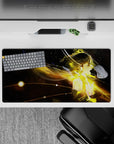 32x16 inches anime girl mouse pad in deep space black with warm gold sparks and late-night neon glow.