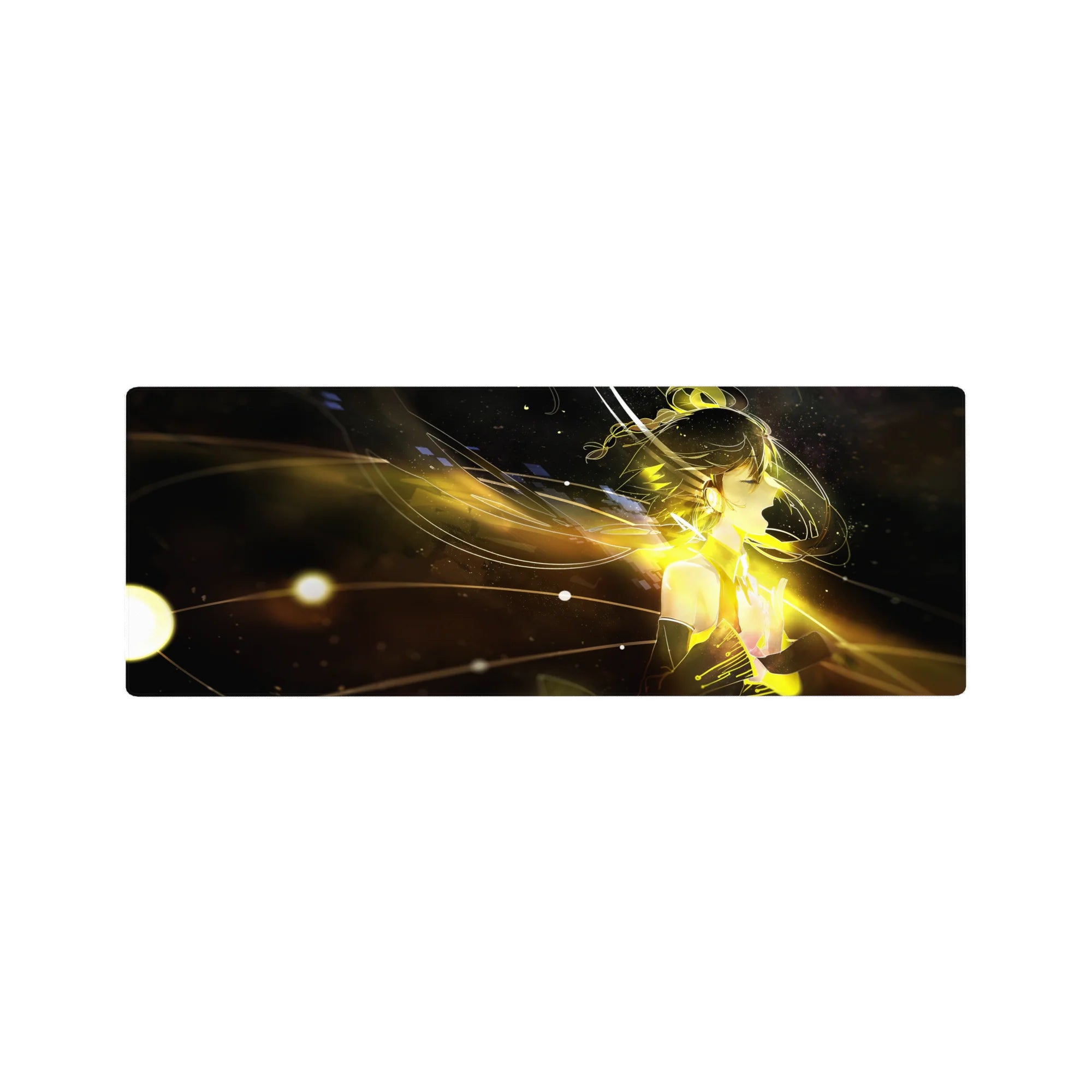 32x12 inches anime girl mouse pad with cyber-angel art, flowing hair light trails and floating pixels.