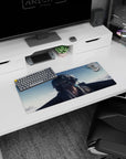 28x12 inches anime girl mouse pad showing a focused cockpit pilot, visor down, mask on, clouds rolling by.