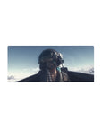 28x12 inches anime girl mouse pad with pilot helmet, oxygen mask, harness straps, and cloud backdrop.