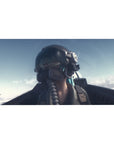 Anime pilot girl desk pad with glossy black helmet, oxygen mask, patches, 40x20 inches.