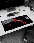 Lightning-like rivers of molten coral across dark space mouse pad 32x16 inches with star-dust accents.