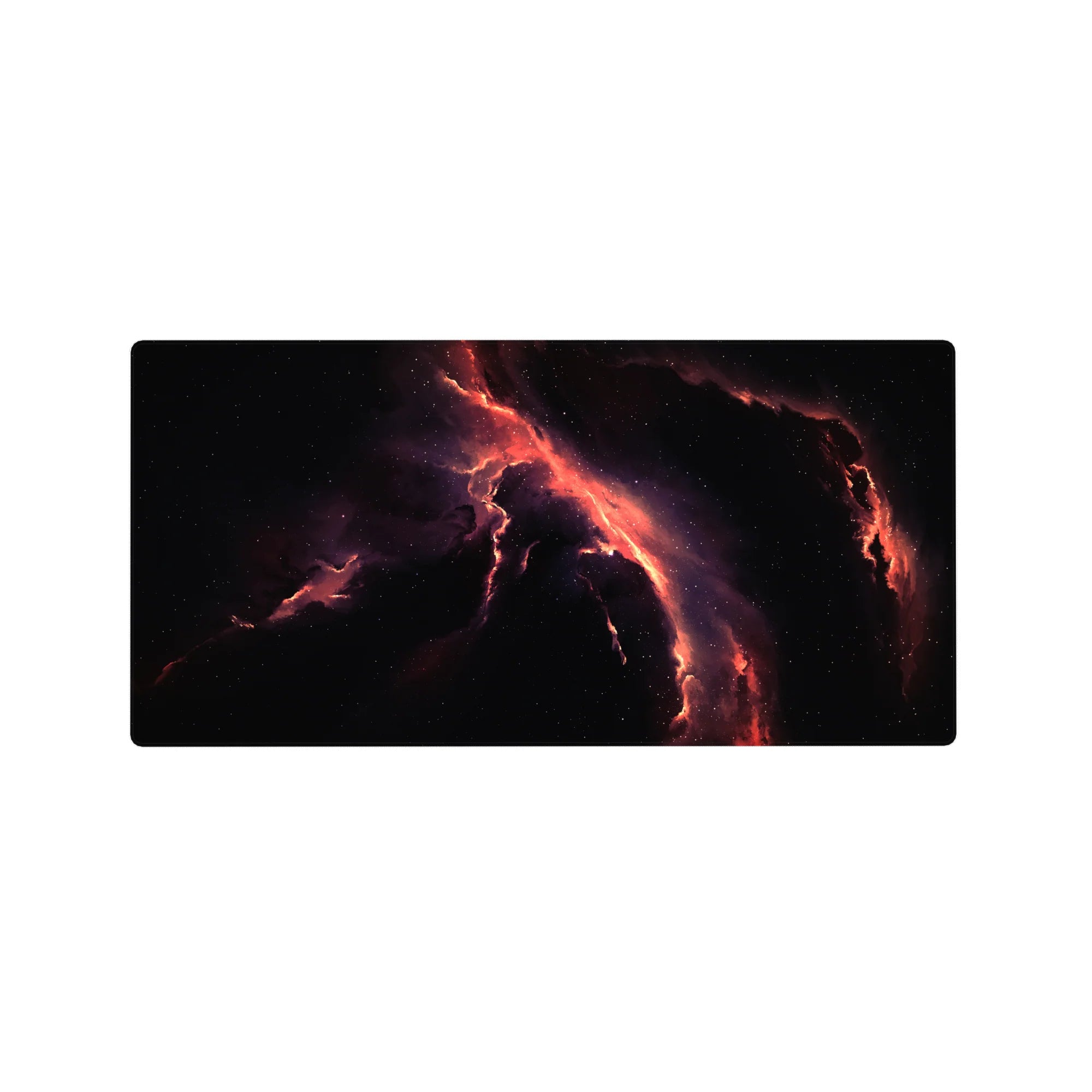 Midnight nebula galaxy desk mouse pad 32x16 inches with smoky space swirls and stardust speckles.